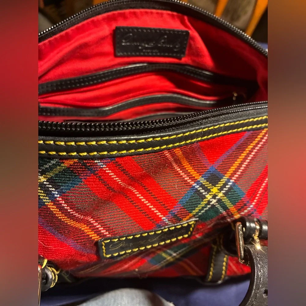 Dooney & Bourke Red and Green Plaid Satchel - Picture 5 of 8
